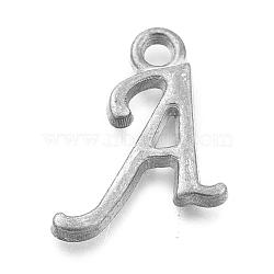 Alloy Letter Pendants, Rack Plating, Cadmium Free & Lead Free, Unplated, Letter.A, 12~17x4~15x2mm, Hole: 1.5mm(PALLOY-J718-01C-A)