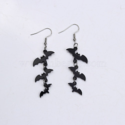 Halloween Bat Acrylic Dangle Earrings, with Steel Pins, Platinum, 70x20mm(FS-WG3D7A4-01)