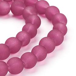 Transparent Glass Bead Strands, Frosted, Round, Cerise, 8mm, Hole: 1~1.6mm, about 99pcs/strand, 31.4 inch(GLAA-S031-8mm-39)