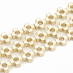 Electroplate Non-magnetic Synthetic Hematite Beads Strands, Cross, Golden Plated, 6x6x2mm, Hole: 1mm, about 65pcs/strand, 15.7 inch(G-T061-91G)