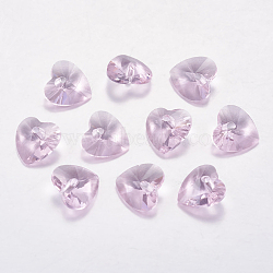 Faceted Glass Rhinestone Charms, Imitation Austrian Crystal, Heart, Light Rose, 10x10x5mm, Hole: 1mm(X-RGLA-F054-10x10-223)