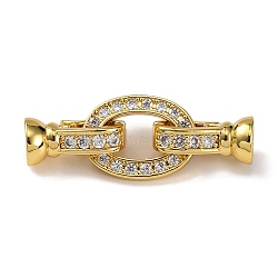 Rack Plating Brass Micro Pave Clear Cubic Zirconia Flod Over Clasps, Oval, Real 18K Gold Plated, 33mm(KK-B103-04G)