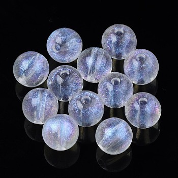 Transparent Acrylic Beads, Glitter Powder, Round, Clear, 9.5x9mm, Hole: 2mm