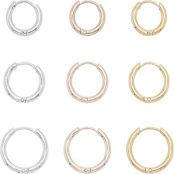 CHGCRAFT 304 Stainless Steel Hoop Earrings, Manual Polishing Huggie Earrings, Mixed Color, 12 Gauge, 12~16x2mm, Pin: 0.8mm(±0.1mm), Inner Diameter: 8~12mm, 9pairs/box