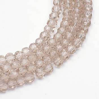 Transparent Glass Bead Strands, Faceted(32 Facets) Round, Tan, 6mm, Hole: 1mm, about 100pcs/strand, 24 inch