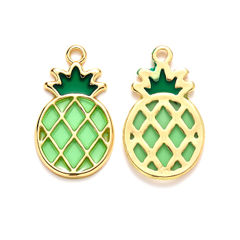 Alloy Pendants, with Epoxy Resin, Pineapple, Golden, Light Green, 27.5x16.5x1.5mm, Hole: 2mm