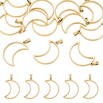 12Pcs 304 Stainless Steel Open Back Bezel Pendants, For DIY UV Resin, Epoxy Resin, Real 18K Gold Plated, Moon, 35x25x3mm, Hole: 8x4mm