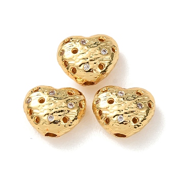 Brass Micro Pave Cubic Zirconia Beads, Heart, Cadmium Free & Lead Free, Rack Plating, Long-Lasting Plated, Real 18K Gold Plated, 8x10x5mm, Hole: 2mm