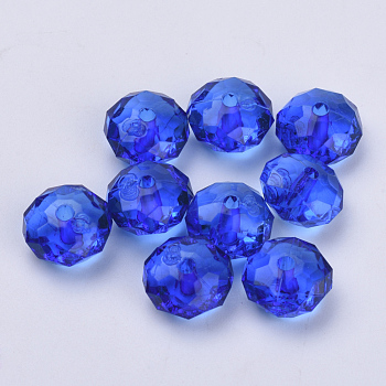 Transparent Acrylic Beads, Faceted, Rondelle, Blue, 10x6mm, Hole: 1.6mm, about 1290pcs/500g