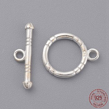 Sterling Silver Toggle Clasps, Ring: 14x11.5mm, Bar: 17x5mm, Hole: 1.5mm
