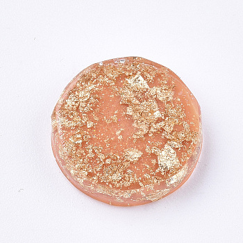 Translucent Resin Cabochons, with Gold Foil inside, Flat Round, Coral, 12x3mm
