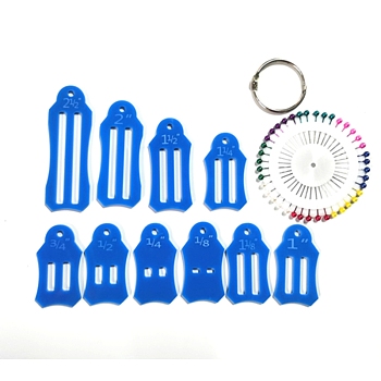 Jelly Roll Sasher Tool Set, including 10 Pcs Multi-Sizes Sasher for Folding Fabric and Biasing Strips, Come with 40 Pcs Multi-color Quilting Pins and 1Pc Storage Chain, Deep Sky Blue, 5.6~8.9x3cm