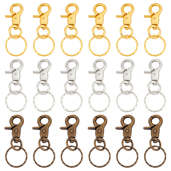 Elite 18Pcs 3 Colors Iron Swivel Clasps with Key Rings, Mixed Color, 67x25mm, 6pcs/color