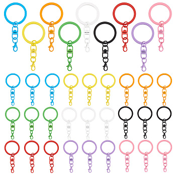 Elite 36Pcs 9 Colors Spray Painted Iron Keychain Swivel Clasps, with Lobster Claw Clasps, Mixed Color, 66.5mm, 4pcs/color