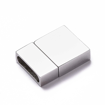 304 Stainless Steel Magnetic Clasps with Glue-in Ends, Rectangle, Stainless Steel Color, 24x17x6mm, Hole: 3.8x14.8mm