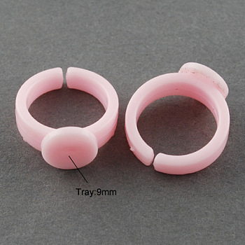 Adjustable Colorful Acrylic Ring Components, for Kids, Pink, 14mm, Tray: 9mm