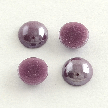 Pearlized Plated Opaque Glass Cabochons, Half Round/Dome, Medium Purple, 3x1mm