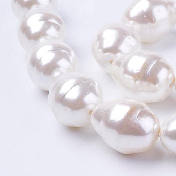 Shell Pearl Beads Strands, Teardrop with Helmix, White, 22~23x17~18mm, Hole: 2mm, about 17pcs/strand, 15.15 inch