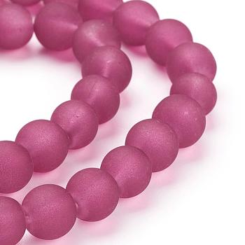 Transparent Glass Bead Strands, Frosted, Round, Medium Violet Red, 8mm, Hole: 1~1.6mm, about 99pcs/strand, 31.4 inch
