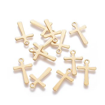 201 Stainless Steel Tiny Cross Charms, Golden, 15x10x0.7mm, Hole: 1.4mm