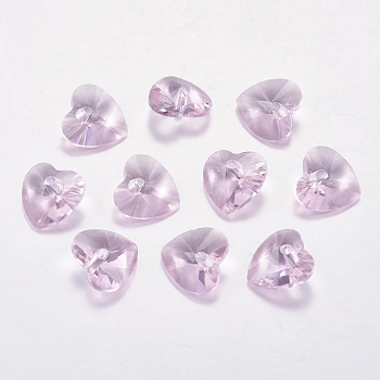 Faceted Glass Rhinestone Charms, Imitation Austrian Crystal, Heart, Light Rose, 10x10x5mm, Hole: 1mm