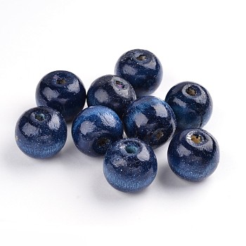 Natural Wood Beads, Dyed, Round, Marine Blue, 19~20x17.5~18mm, Hole: 4.5mm