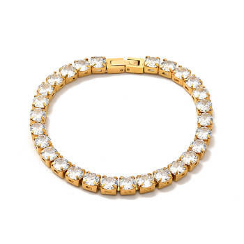 Clear Cubic Zirconia Tennis Bracelet, 304 Stainless Steel Link Chain Bracelet for Women, Golden, 8-1/8 inch(20.5cm)