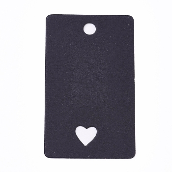 Paper Price Tags, Hang Tags, for Jewelry Display, Arts and Crafts, Wedding Christmas, Rectangle with Heart, Black, 50x30x0.4mm, Hole: 4mm