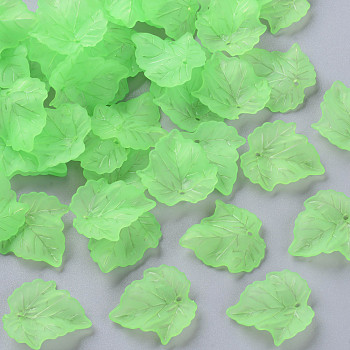 Autumn Theme Transparent Frosted Acrylic Pendants, Maple Leaf, Light Green, 24x22.5x3mm, Hole: 1mm, about 962pcs/500g