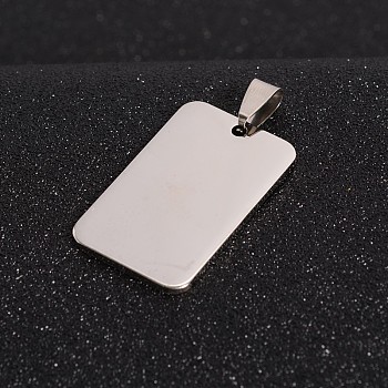 Rectangle 201 Stainless Steel Tag Pendants, Stainless Steel Color, 36x22.5x1.5mm, Hole: 4x9mm
