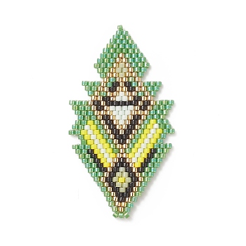Handmade Japanese Seed Beads, Loom Pattern, Leaf, Green, 53x29x2mm