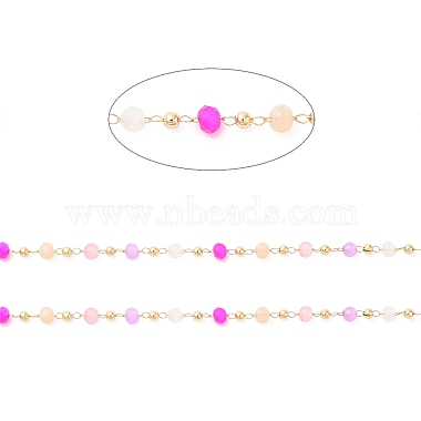Faceted Rondelle Glass & Round 304 Stainless Steel Beaded Chains(CHS-G026-01KCG-01)-2