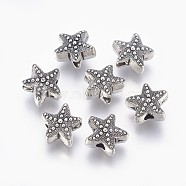 Tibetan Style Alloy Beads, Cadmium Free & Lead Free, Starfish/Sea Stars, Antique Silver, 10x11x5mm, Hole: 2mm(TIBE-H1078-AS-RS)