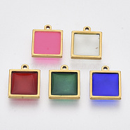 201 Stainless Steel Pendants, with Epoxy Resin, Square, Mixed Color, Golden, 12x10x1.5mm, Hole: 1.2mm(STAS-R100-44A)