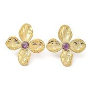 Natural Amethyst Flower Stud Earrings, Real 18K Gold Plated 304 Stainless Steel Earrings, 32.5x30mm(EJEW-L267-001G-09)