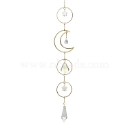 Brass with Glass Pendant Decorations, Moon & Star & Ring, Golden, 298mm(HJEW-TA00122)