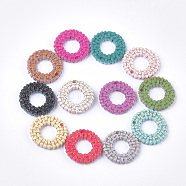 Resin Pendants, Imitation Woven Rattan Pattern, Flat Round, Mixed Color, 25x24x4mm, Hole: 1.8mm(RESI-S364-39)