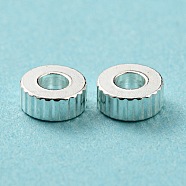 201 Stainless Steel Corrugated Beads, Flat Round, Silver, 6x2mm, Hole: 2.2mm(STAS-A057-02B-S)