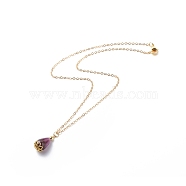 Natural Amethyst Teardrop Pendant Necklace, Gold Plated Brass Jewelry for Women, Golden, 17.72 inch(45cm)(NJEW-JN03966)