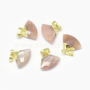 Natural Sunstone Pendants, with Long-Lasting Plated Brass Findings,  Faceted, Triangle, Golden, 14~15x15~16x5mm, Hole: 3.5x5.5mm(G-F584-F07-G)