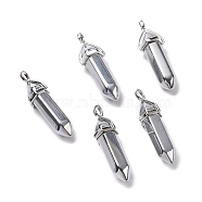 Faceted Bullet Glass Pointed Pendants, with Platinum Plated Brass Findings, Silver Plated, 38~39.5x12.5x10mm, Hole: 5x3mm(KK-E282-02P-02)