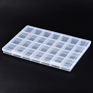Polypropylene(PP) Bead Storage Containers, 28 Compartments Organizer Boxes, with Hinged Lid, Rectangle, Clear, 28.4x19.4x2.1cm, compartment: 4.5x3.8cm(CON-S043-019)