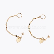 304 Stainless Steel Stud Earrings, with Clip-on Earrings and Natural Tourmaline Beaded Chains, Heart, Real 18K Gold Plated, 15mm, Pin: 0.7mm(EJEW-JE04526-01)