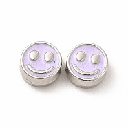 Rack Plating Alloy Enamel Beads, Cadmium Free & Nickel Free & Lead Free, Flat Round with Smiling Face Pattern, Platinum, Lilac, 7.5x4mm, Hole: 2mm(FIND-G051-01P-08)