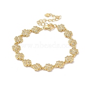Clear Cubic Zirconia Clover Link Chain Bracelet, Rack Plating Brass Jewelry for Women, Lead Free & Cadmium Free, Real 18K Gold Plated, 7-1/4 inch(18.5cm)(BJEW-A132-03G)