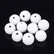Handmade Polymer Clay Rhinestone Beads, Round, White, 12mm, Hole: 1.8mm(CLAY-T014-12mm-10)