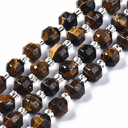 Natural Tiger Eye Beads Strands, with Seed Beads, Faceted, Polygon, 6x6mm, Hole: 1.2mm, about 47~48pcs/strand, 14.84 inch~14.96 inch(37.7cm~38cm)(G-T132-045A)