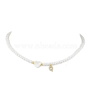 Brass Micro Pave Grade AAA Cubic Zirconia Letter Pendant Necklaces, Heart & Round Baking Painted Pearlized Glass Pearl Beaded Necklaces for Women, Letter Q, 15.20 inch(38.6cm)(NJEW-JN04771-17)