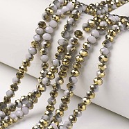 Electroplate Opaque Glass Beads Strands, Half Golden Plated, Faceted, Rondelle, Gray, 4x3mm, Hole: 0.4mm, about 123~127pcs/strand, 16.5~16.9 inch(42~43cm)(EGLA-A034-P4mm-O15)