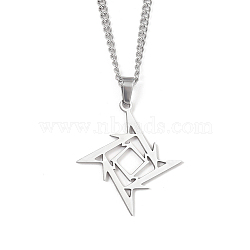 201 Stainless Steel Pendant Necklaces for Man, Ninja Star, 23.66 inch(60.1cm), Rhombus: 35.5x32.5x1.2mm(NJEW-Q336-02F-P)